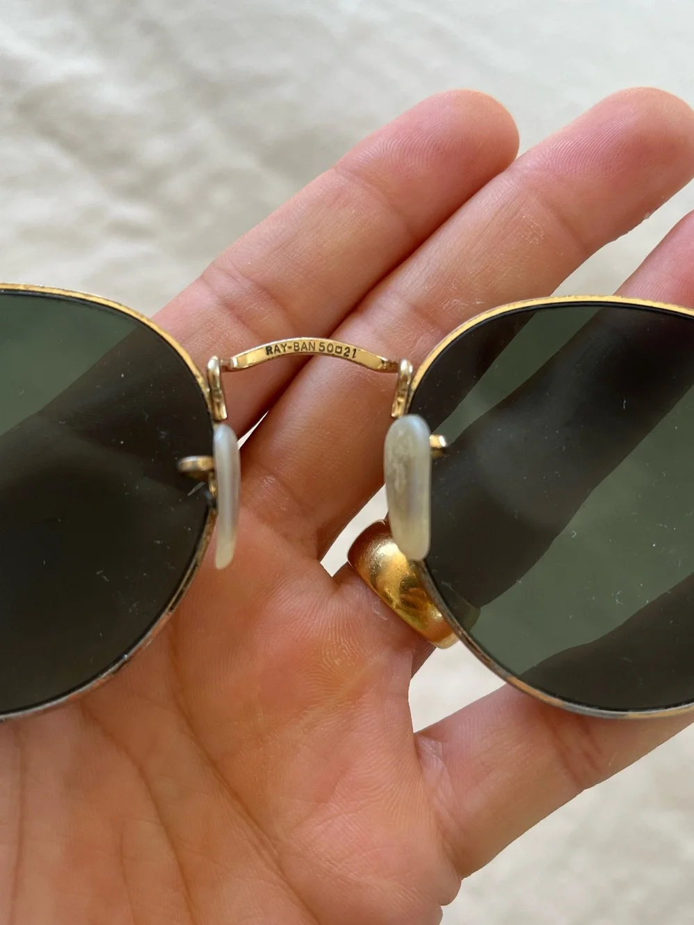 Ray-Ban Gold Frame Sunglasses with Dark Green Lenses - Made in Italy